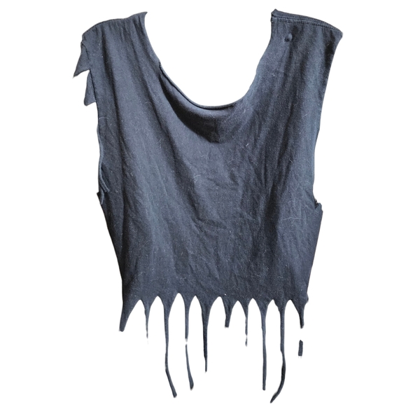 Distressed "RiRi Is My Spirit Animal" Fringe Black Tank Top - Picture 5 of 10
